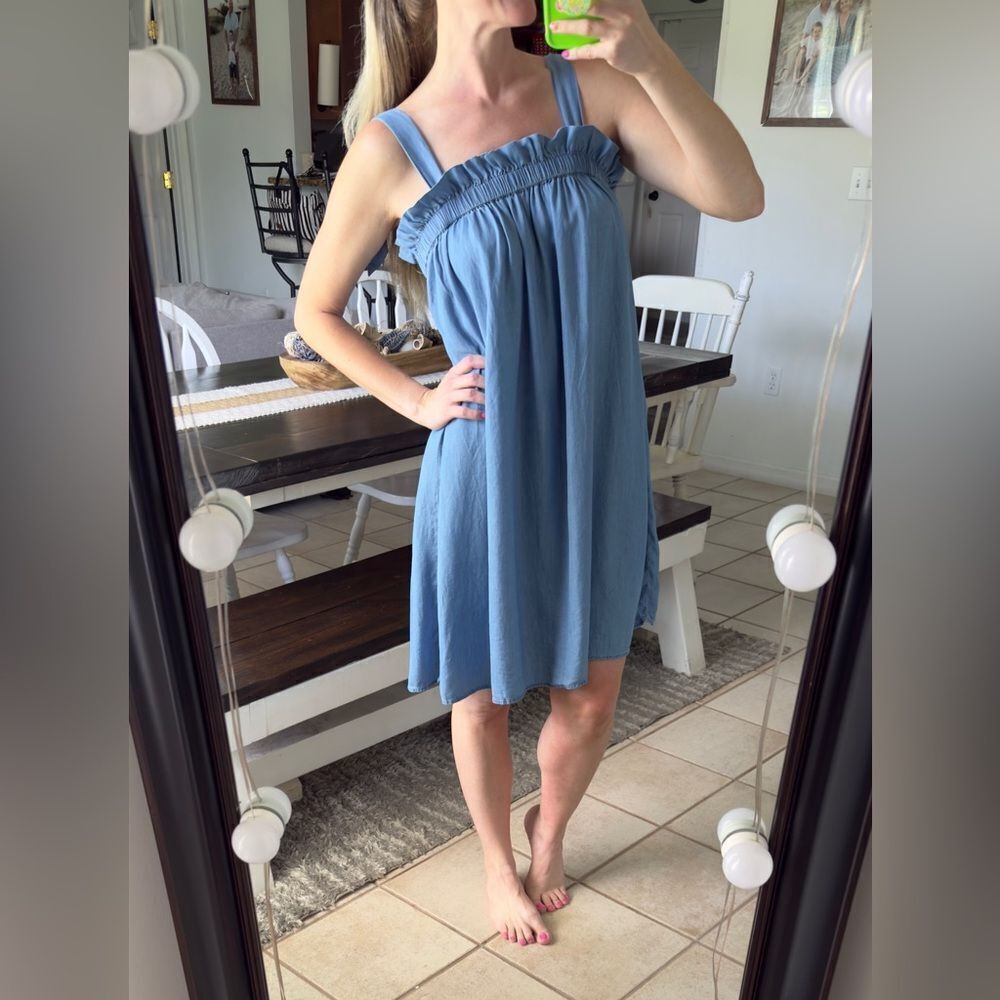 a.n.a Chambray Blue Tie Shoulder Summertime Lightweight Casual Dress